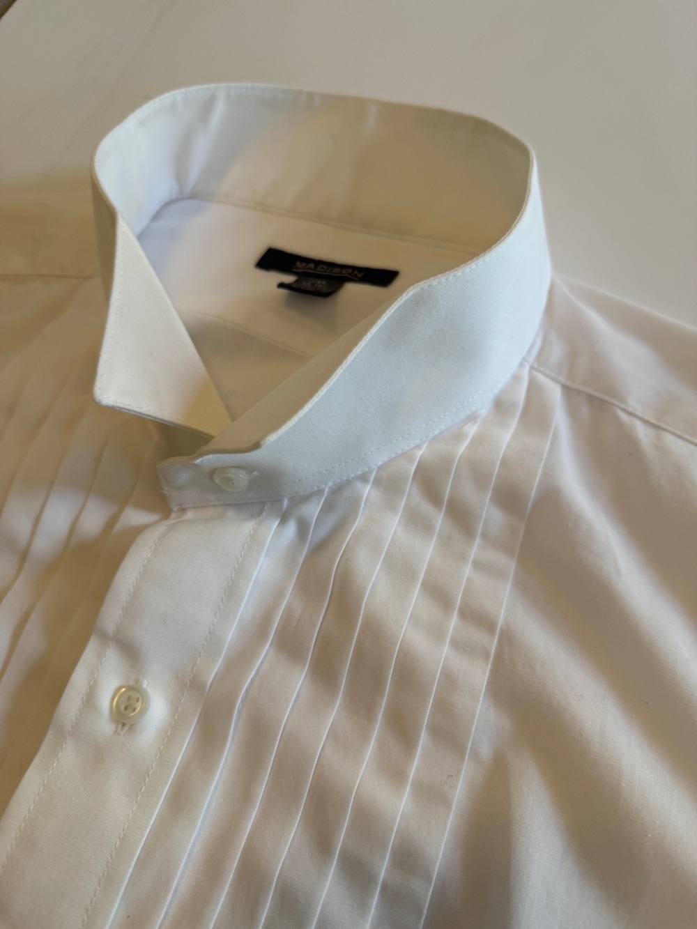 Madison Men’s 2XL White Pleated Tuxedo Formal Dress Shirt – French Cuffs